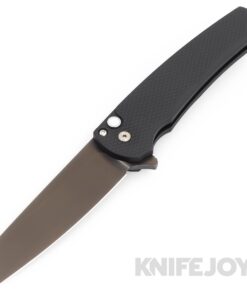 Pro-tech Knives 2024 Malibu Shot Show Custom Malibu Flipper Smoky Grey DLC 20CV Reverse Tanto Blade with Textured Black Aluminum Handle/ White MOP Button