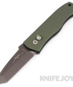Pro-tech Knives CQC7 Shot Show 2024 Emerson Auto Smoky Grey DLC Coated Blade with Dark Green Aluminum Handles/ Black Pearl Button