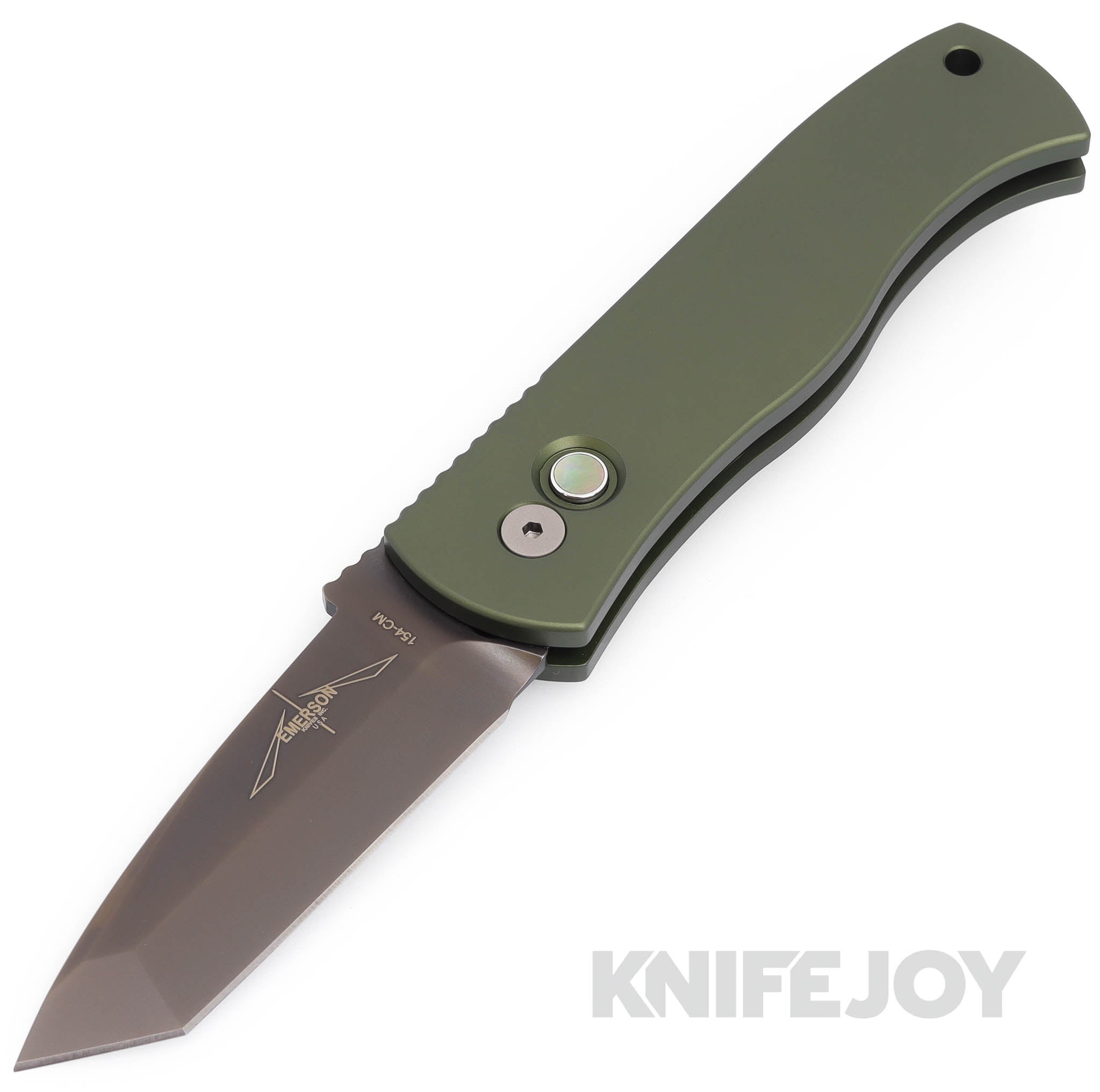 Pro-tech Knives CQC7 Shot Show 2024 Emerson Auto Smoky Grey DLC Coated Blade with Dark Green Aluminum Handles/ Black Pearl Button