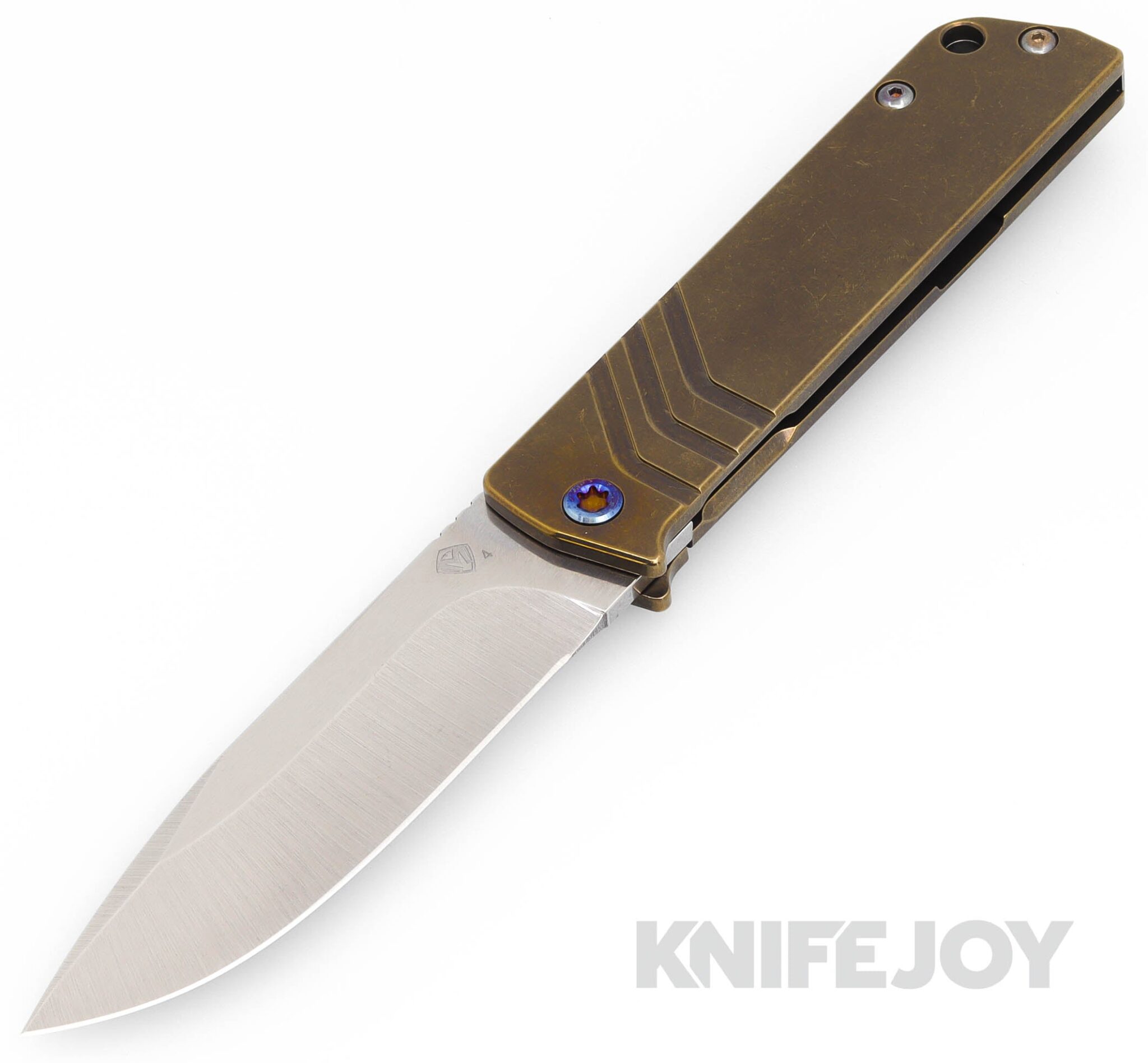 Medford Knives The Antik S45VN Tumbled Drop Point Blade with Tumbled Bronze Handles/ Flamed Hardware and Clip