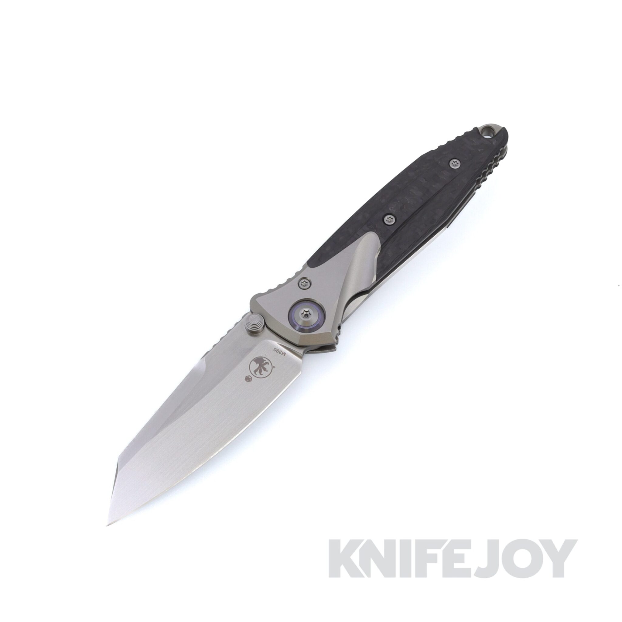 MICROTECH 263M-4CFTI Signature Series Socom Bravo Mini Warcom Folder Hand Rubbed Satin Blade with Blue Titanium Pivot Collar and Carbon Fiber Scales