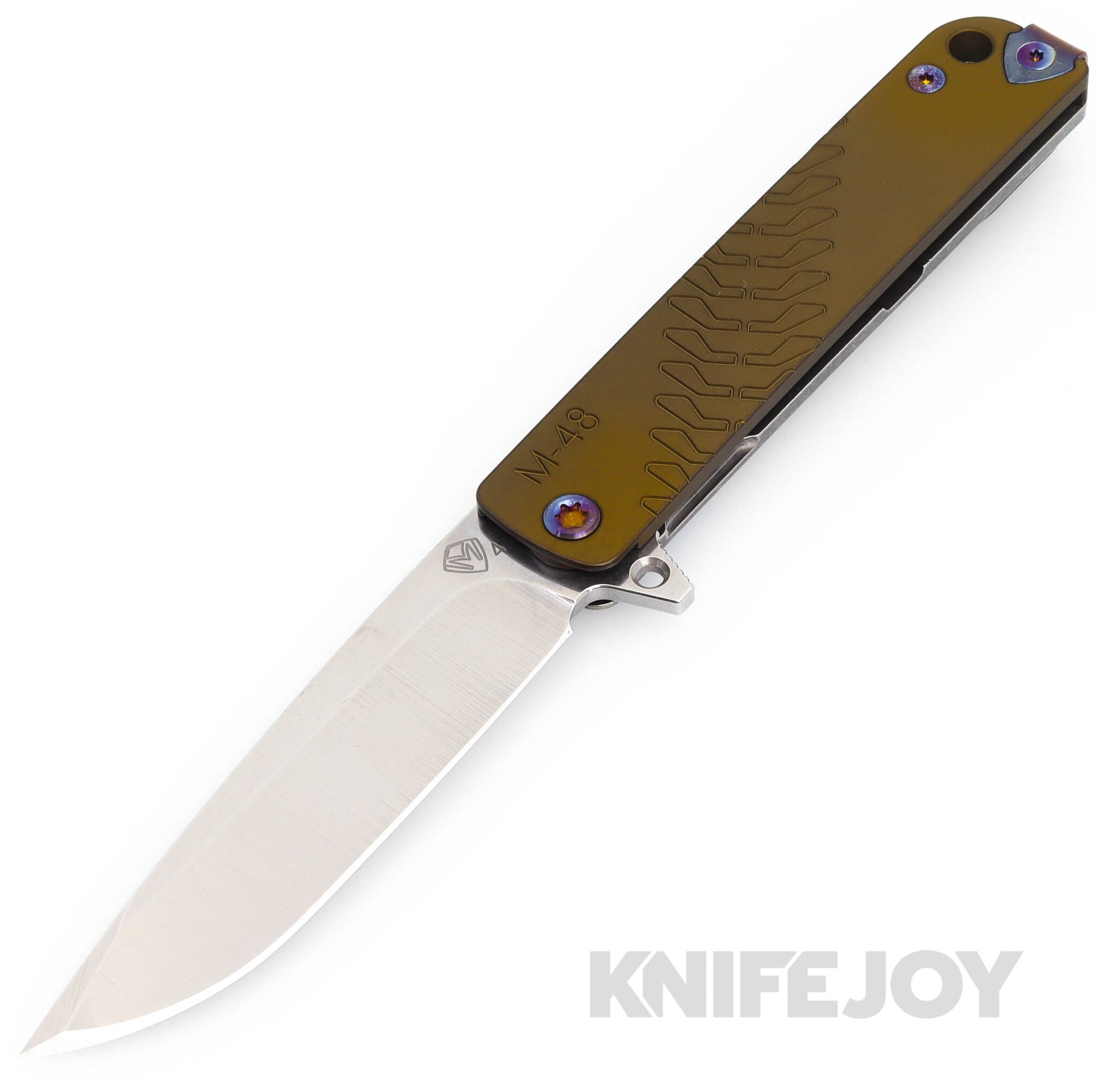 Medford Knives M-48 S45VN Tumbled Blade with Yellow Handle/ Tumbled Spring/ Flamed Hardware and Clip