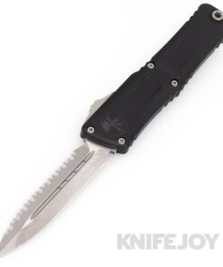 MICROTECH 1142-12AP Combat Troodon III OTF Auto Double Edge Apocalyptic Full Serrated Blade with Black Aluminum Handles