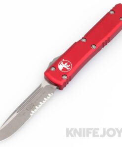 MICROTECH 121-11APRD Ultratech OTF Auto Single Edge Partially Serrated Apocolyptic Blade with Red Aluminum Handles
