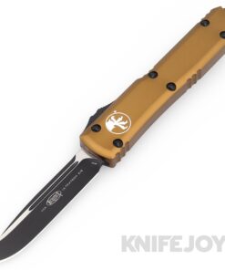 MICROTECH 121-1TA Ultratech OTF Auto Single Edge Black Drop Point Blade with Tan Aluminum Handles