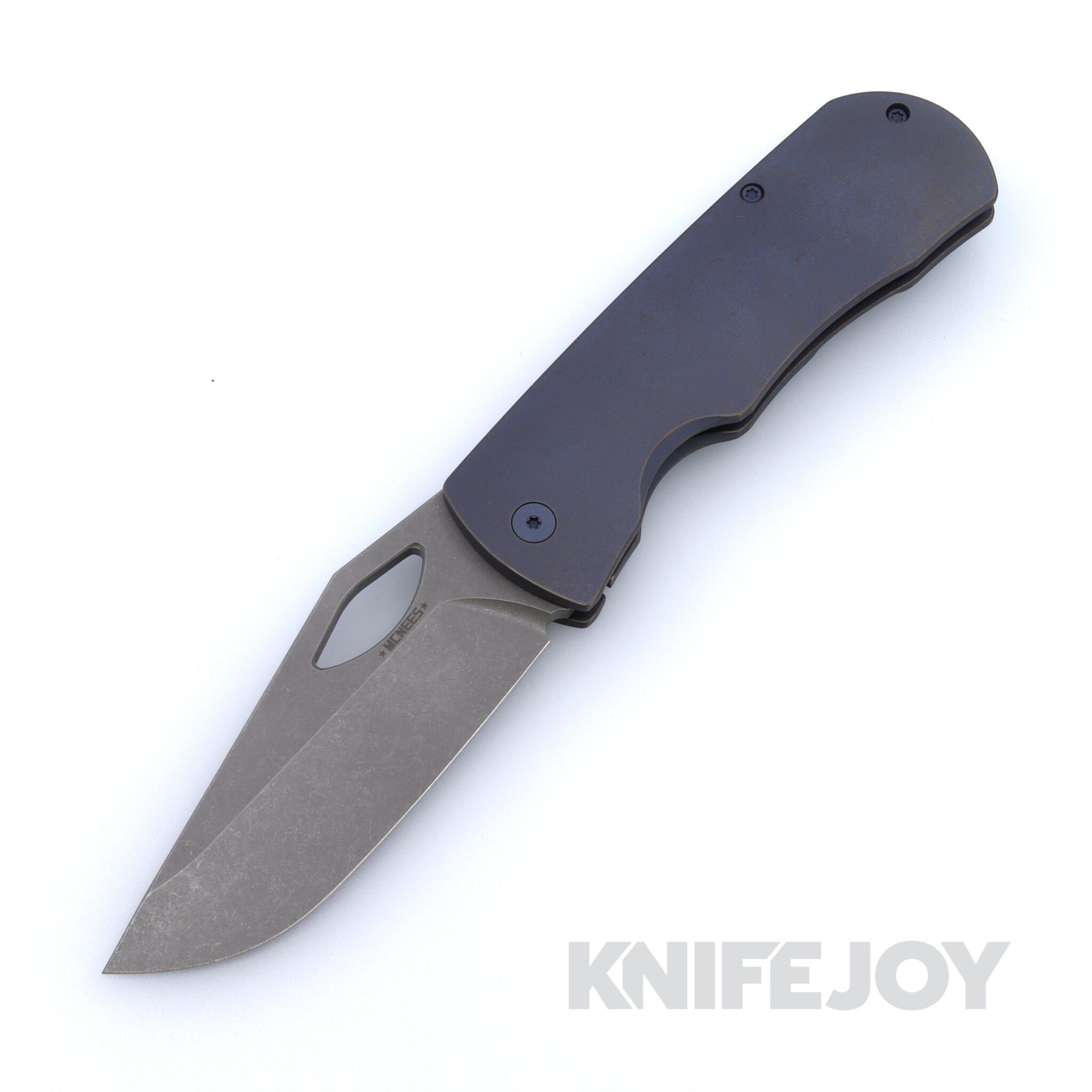McNees Knives Dixon 3.75" Stonewash Magnacut Blade and Blue / Bronze Two-Tone Titanium Handles