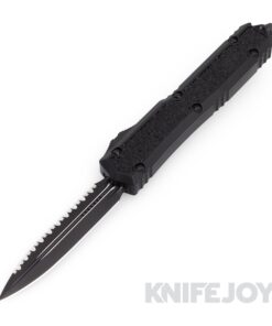 MICROTECH 206-3TS Makora Double Edge OTF Auto Signature Series Tactical Full Serrated Blade with Nickel Boron Internals/ Black Grip Aluminum Handles