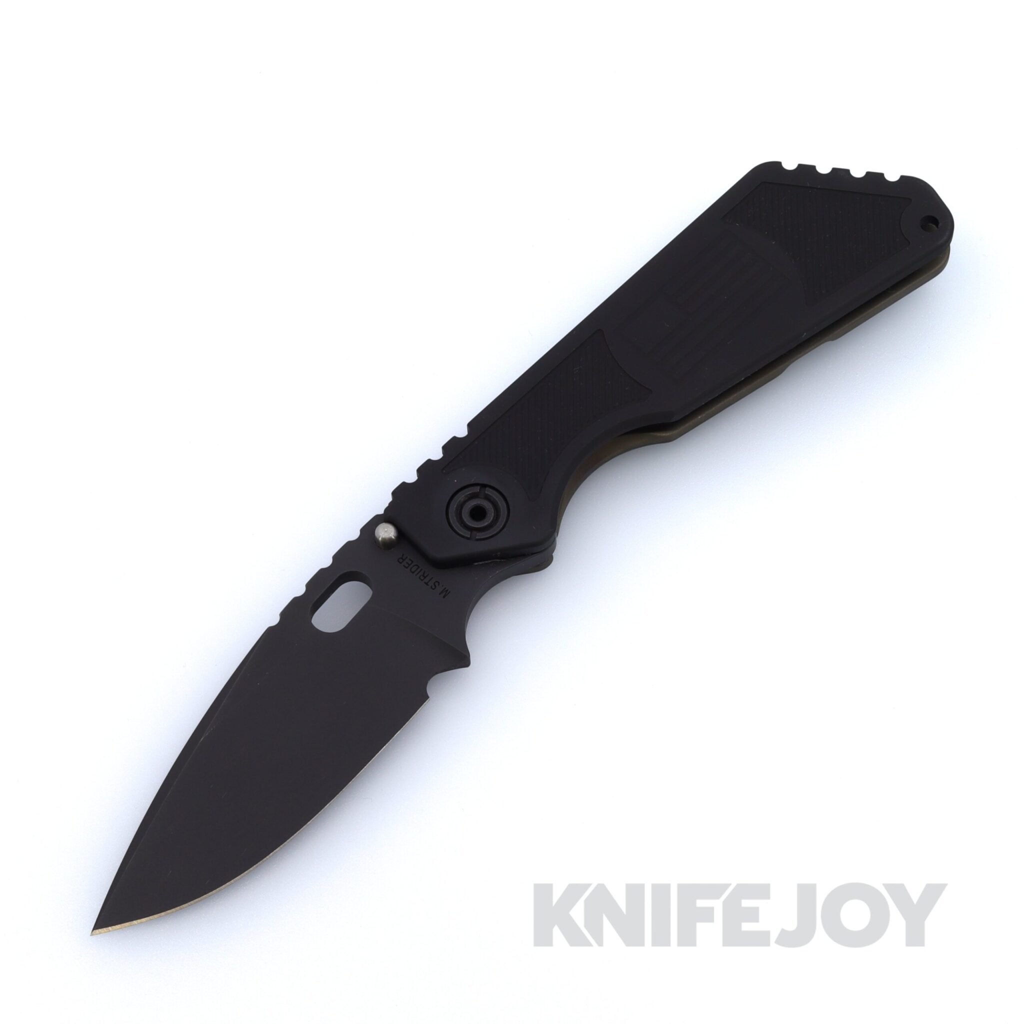 Mick Strider Knives SMF Black Top Swedge Grind PD#1 Blade with Black Flag Engraved Aluminum / Titanium Handle