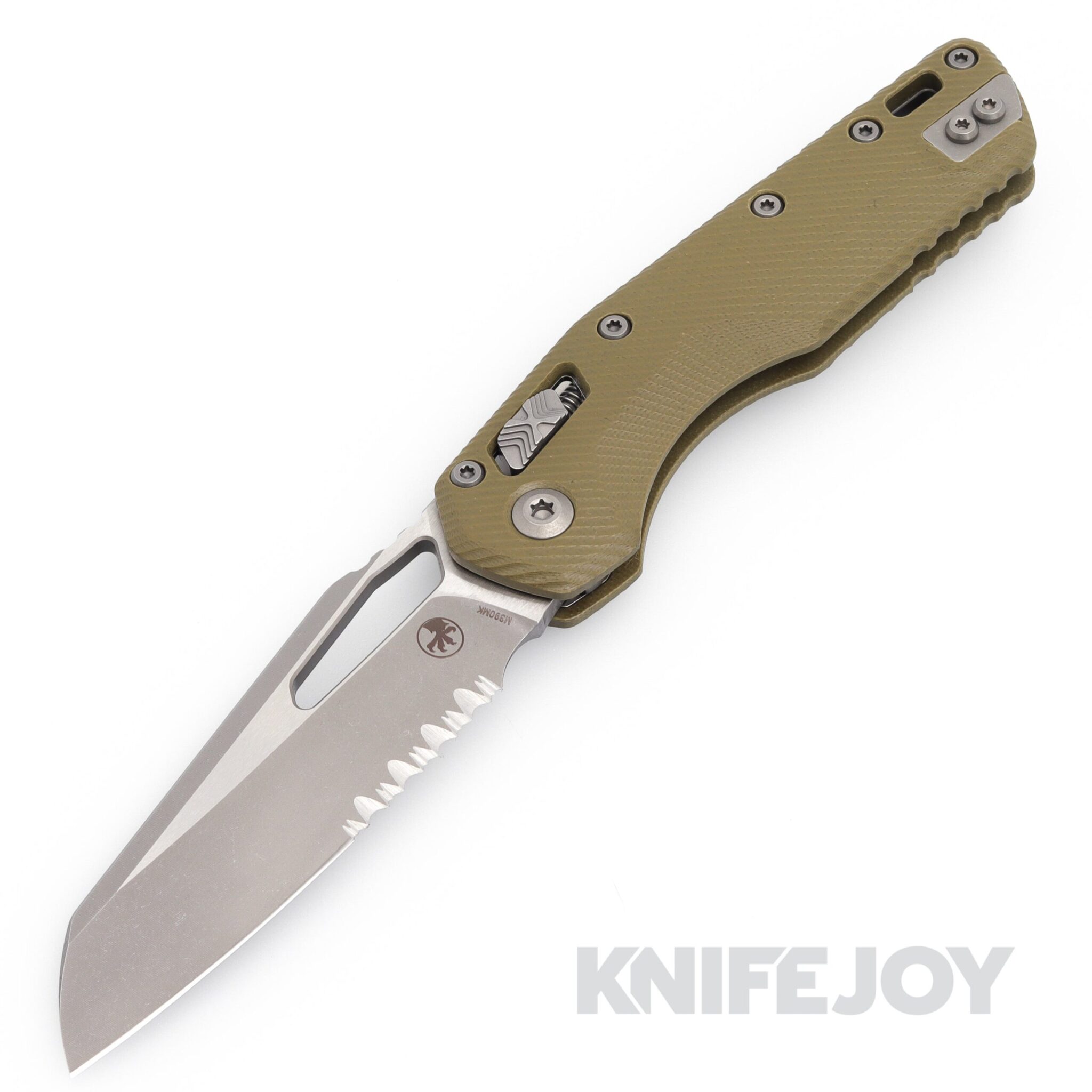 MICROTECH Standard Issue 210-11APFLGTOD MSI Ram Lock Folder Single Edge Apocalyptic Partial Serrated Blade with Fluted G10 OD Green Handles