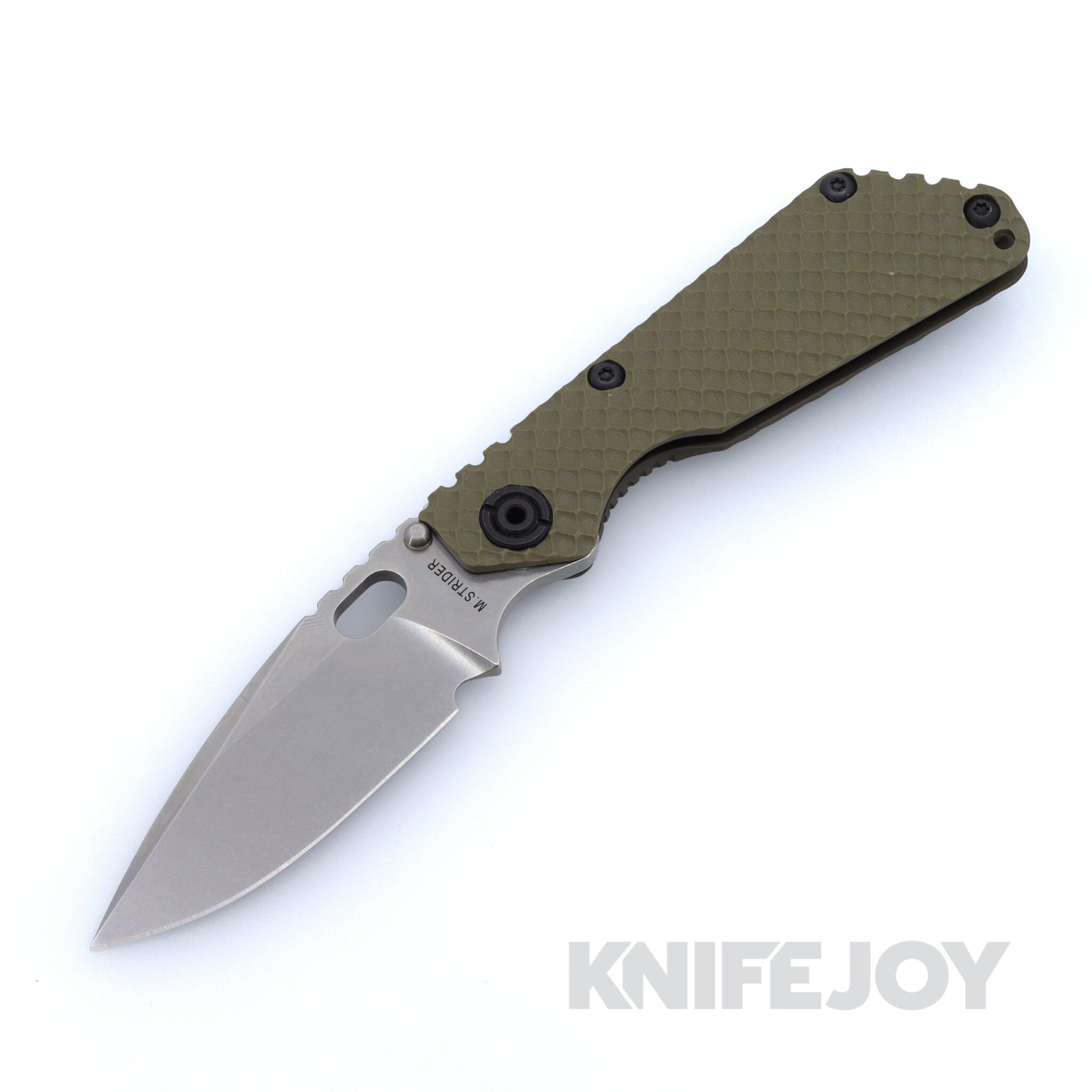 Mick Strider Knives SnG Stonewashed Magnacut Spearpoint Blade with Green G10 Double Gunner Grip G10 Handle