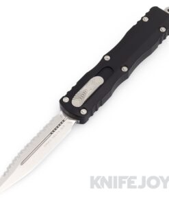 MICROTECH 227-12 Dirac Delta OTF Auto Double Edge Stonewash Full Serrated Blade with Black Aluminum Handles