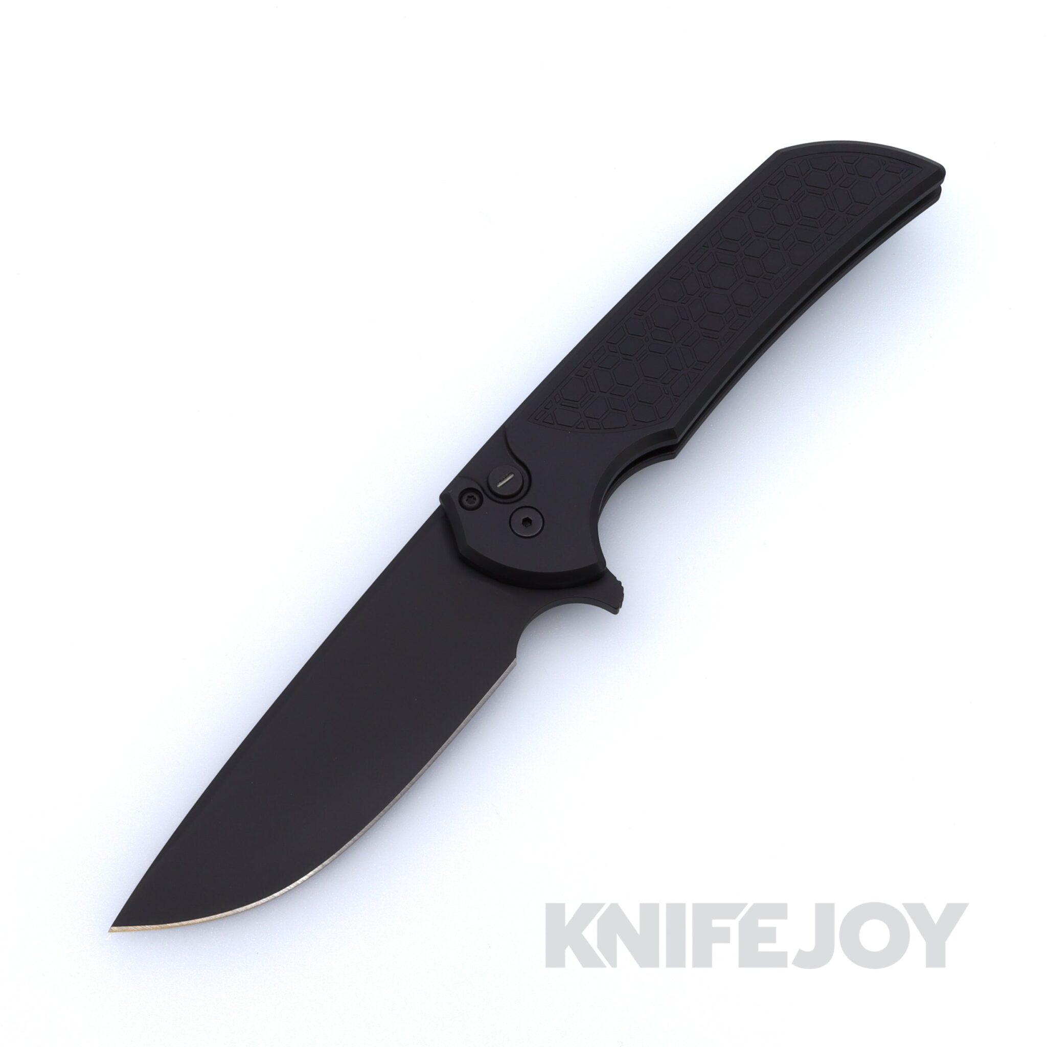 Pro-tech Knives MX106-OPERATOR Gridlock Mordax Flipper Sterile DLC Magnacut Plain Blade with Tritium Button and Gridlock Textured Black Handle