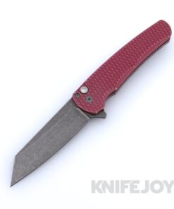 Pro-tech Knives PTBSA25.Malibu.1 BLADE Show 2025 Malibu Flipper Acidwash Magnacut Reverse Tanto Blade with Battleworn Red Dragon Scale Handles / Black Lip Pearl Button / Black Hardware and Clip