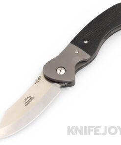 Lucas Emerson Custom MX-100 Folder Satin Blade with Black Burlap Handle Scales and Ti Bolsters