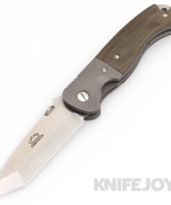 Lucas Emerson Custom MX-300 Prototype Folder Satin Tanto Blade with Classic Green Micarta Handle Scales and Ti Bolsters