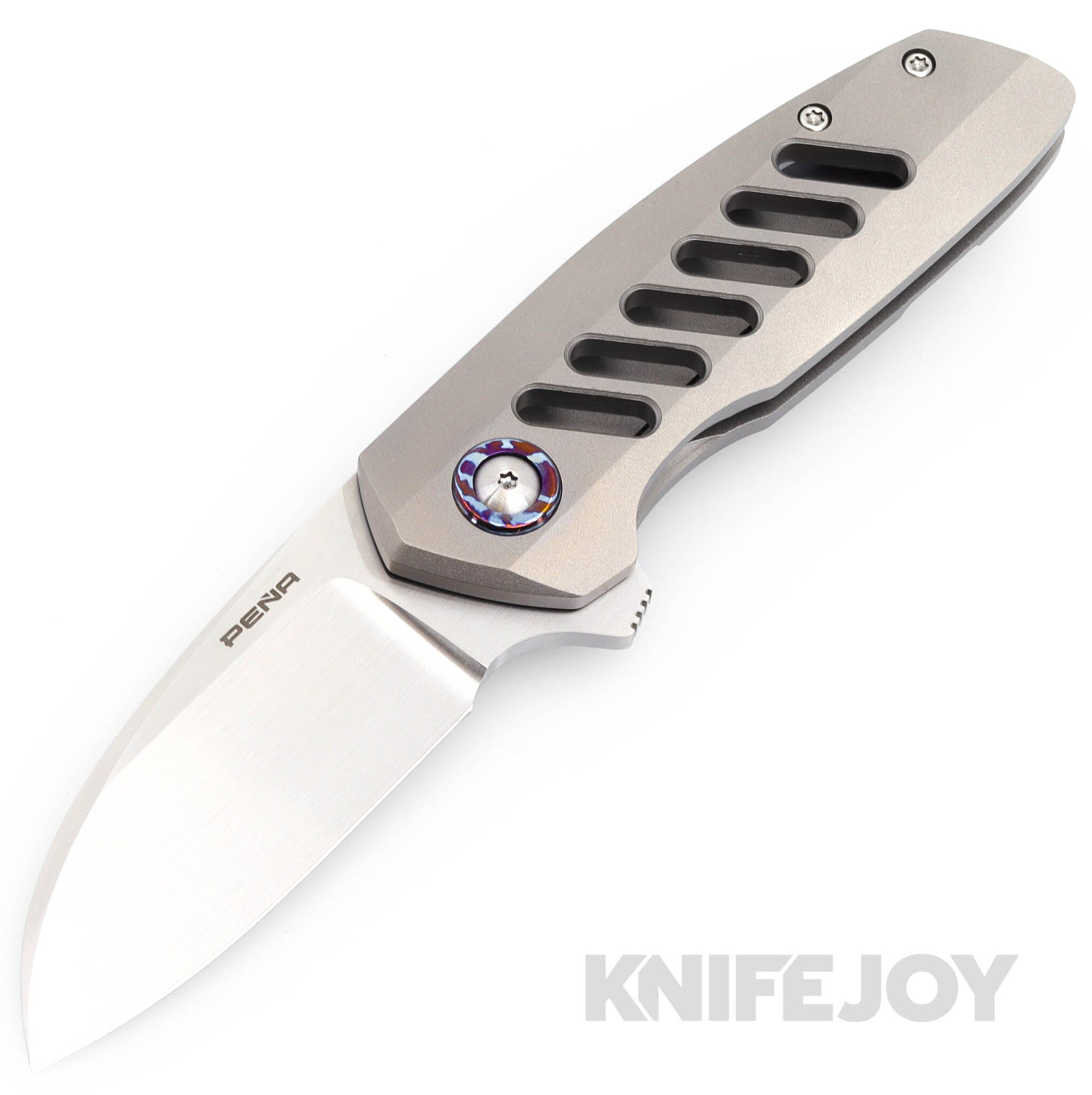 Enrique Pena Custom Orcah Flipper Plain Satin Blade with Fluted Titanium Scales/ Dark Zircuti Clip