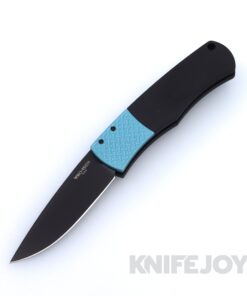 Pro-tech Knives PTBR-1.7 LTD-T. Blue Auto Magic Whiskers Plain Black DLC Coated Blade with Turquoise Blue Textured Bolster / Black Handles