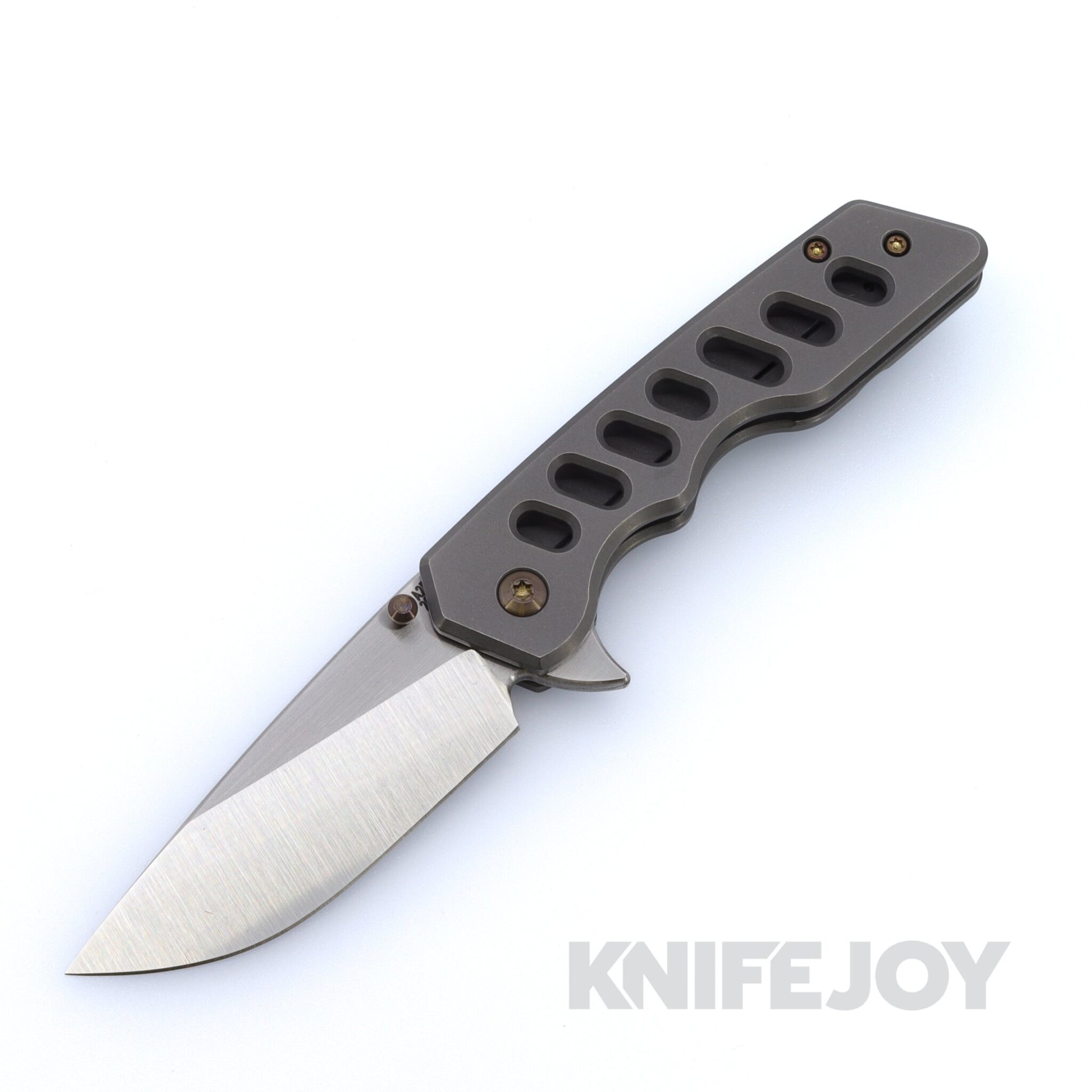Attn2Detail Mercantile Knives Custom Mark 2 Small Satin Magnacut Hissatsu Blade with New for BLADE Show Titanium Speedhole Handles