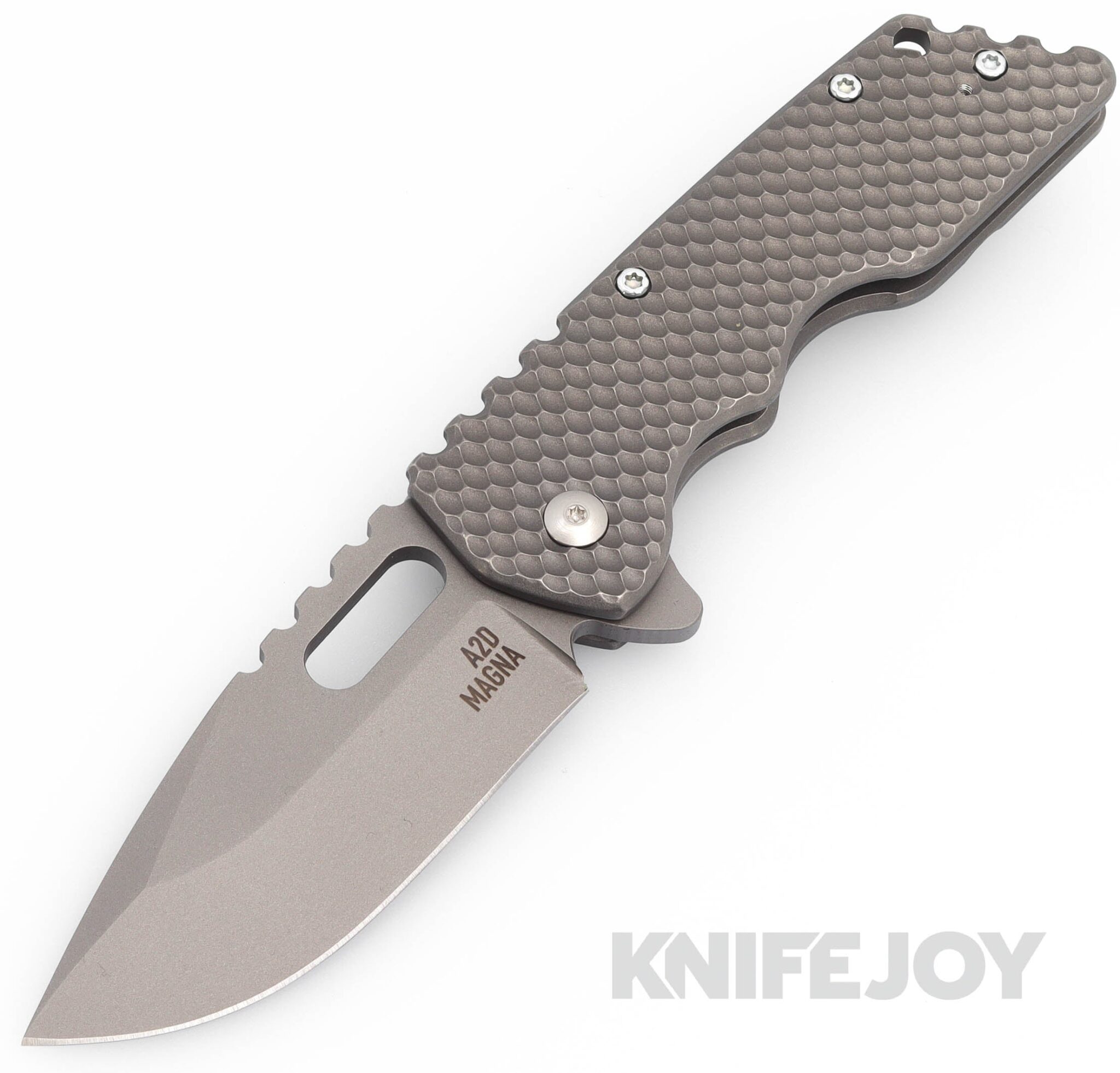 Attn2Detail Mercantile Knives Mark 2 Medium Blasted Standard Magnacut Blade with Stonewash Double Divot Titanium Handles