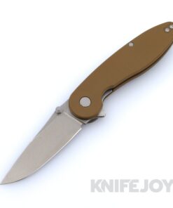 American Blade Works Model 1 V7 Flipper Stonewash Drop Point Magnacut Blade with Brown G10 Handles