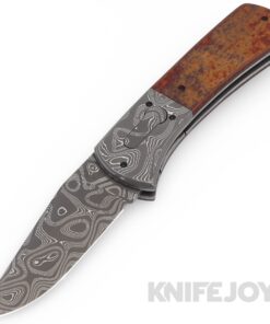 Rainy Day Knives Model 3A #1 Auto Knife Nichols Yield Stainless Damascus Blade with Vintage Linen Micarta Handles