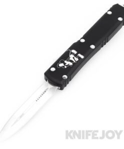 MICROTECH 122-1SB Ultratech OTF Auto Signature Series Steam Boat Willie Double Edge Standard Blade and Black Aluminum Handles