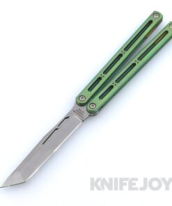 Squid Industries Knives Hydro Balisong Butterfly Knife Stonewashed Blade with Green Anodized Titanium Handles