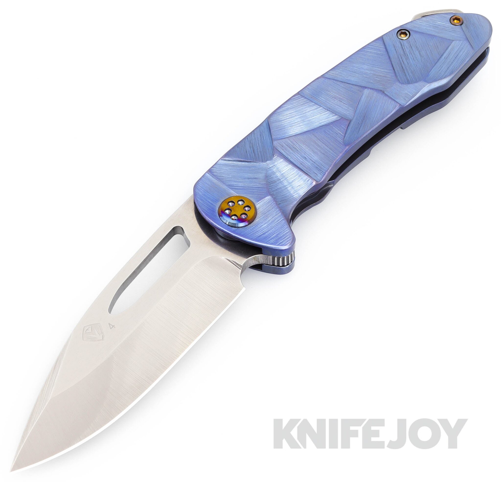 Medford Knives On Belay Texas Blade Show 2024 S45VN Satin Standard Blade with Blue Stained Glass Handles/ Flamed Hardware and Clip