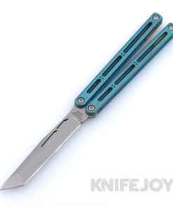 Squid Industries Knives Hydro Balisong Butterfly Knife Stonewashed Blade with Teal Anodized Titanium Handles