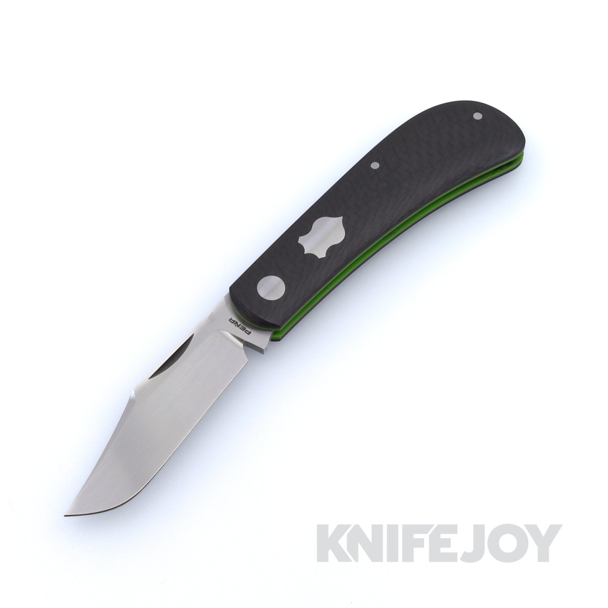 Enrique Pena Custom Lanny's Clip Plain Satin Blade with Carbon Fiber Scales and Green Linerl