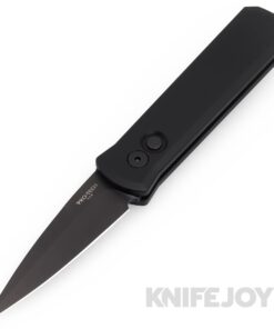 Pro-tech Knives 721-SWAT Auto Limited Godson Black Plain Blade with Solid Black Aluminum Handle/ Pearl Inlay Button Knife