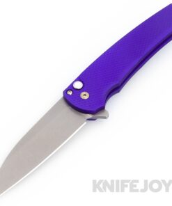 Pro-tech Knives PT-2024TEXMALIBU-PURPLE Malibu Flipper Stonewash Wharncliffe Blade with Purple Textured Handles/ MOP Button