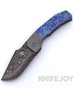 Zermeno Knives Tyr Copper-Infused Damascus Blade with Titanium Handles and Blue Lavaflow Inlays