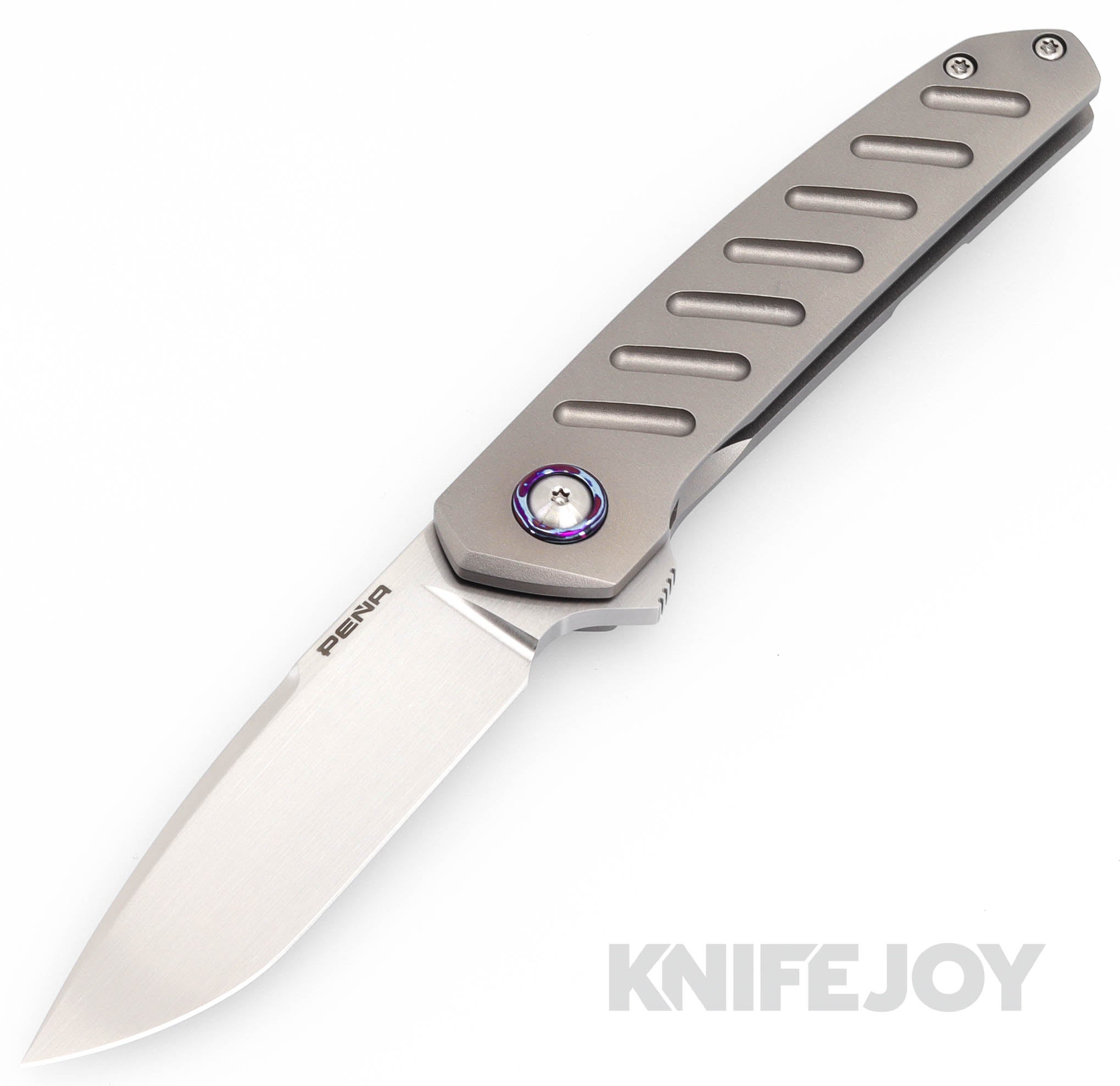 Enrique Pena Custom Cobra Flipper Plain Satin Blade with Fuller Engraved Titanium Scales/ Dark Zircuti Clip