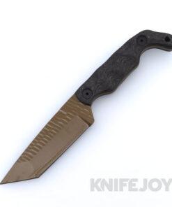 Stroup Knives Model Bravo 5 Tanto 1095 High Carbon Steel FDE Cerakote Blade with Black Carbon Fiber Handle