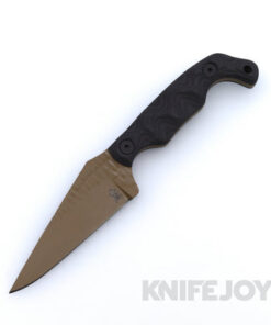 Stroup Knives Model Bravo 5 1095 High Carbon Steel FDE Cerakote Blade with Black Nitrile Handle