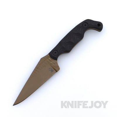 Stroup Knives Model Bravo 5 1095 High Carbon Steel FDE Cerakote Blade with Black Nitrile Handle