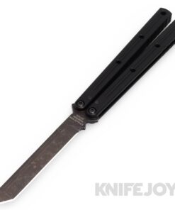 Squid Industries Knives Krake Raken V3 Blade Show Texas 2024 Balisong Butterfly Knife Acid Washed Tanto Blade with Matte Black Aluminum Handles