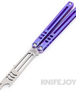Squid Industries Knives Madko Trainer Balisong Butterfly Knife Satin Blade with Purple Anodized Titanium Handles