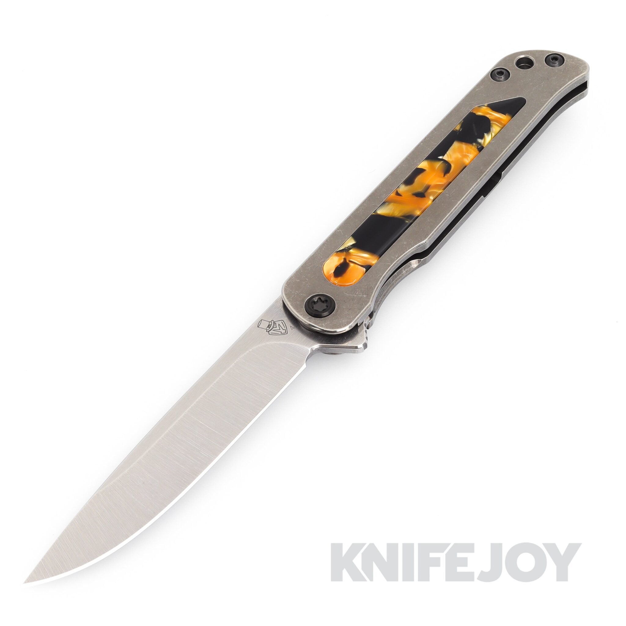 Medford Knives T-Bone S45VN Tumbled Drop Point Blade with Tumbled Tortoise Shell Inlay Handles/ Tumbled Spring/ Black Hardware/ DLC Clip