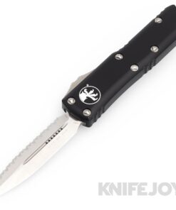 MICROTECH 232-6 UTX-85 II OTF Auto Double Edge Satin Full Serrated Blade with Black Aluminum Handles