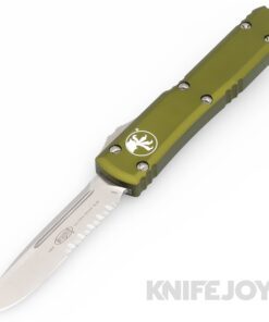 MICROTECH 121-11OD Ultratech OTF Auto Single Edge Partially Serrated Blade with OD Green Aluminum Handles