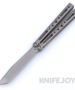 EPS Knives Atlas Butterfly Balisong Knife Tanto Plain Blade with Brushed Titanium Handles