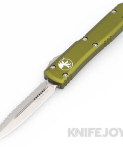 MICROTECH 121-12OD Ultratech OTF Auto Double Edge Stonewash Full Serrated Blade with OD Green Aluminum Handles