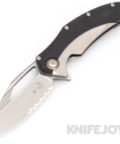 MICROTECH 165C-8CFTI Signature Series Matrix Flipper Folder Bead Blast Partially Serrated Blade with Titanium/ Carbon Fiber Scales with Bronze Titanium Pivot Collar Handles
