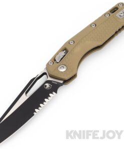 MICROTECH Standard Issue 210T-2PMOD MSI Ram Lock Folder Single Edge Partially Serrated Black Blade with Green Injection Molded Tri-Grip Handles/ Beadblast Hardware