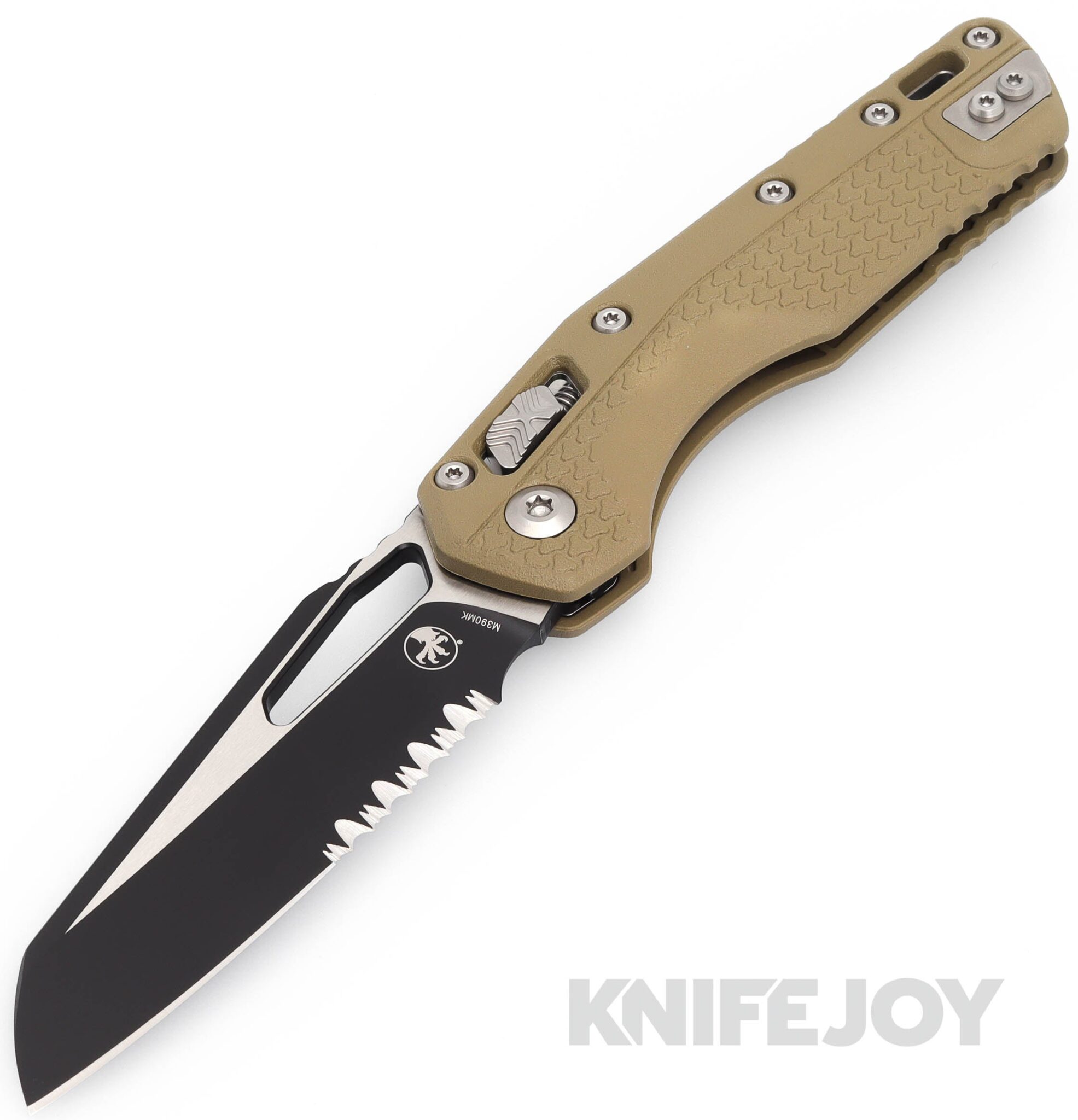 MICROTECH Standard Issue 210T-2PMOD MSI Ram Lock Folder Single Edge Partially Serrated Black Blade with Green Injection Molded Tri-Grip Handles/ Beadblast Hardware