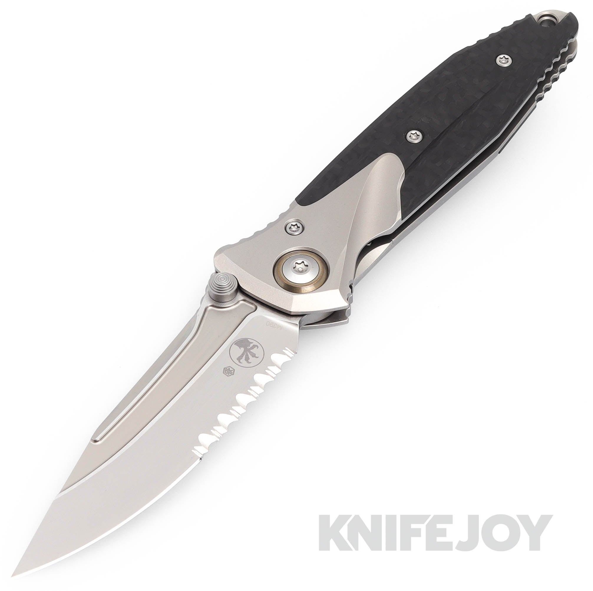 MICROTECH 260M-8CFTI Signature Series Socom Bravo Mini Folder Partially Serrated Edge Bead Blast Blade with Bronze Pivot Collar/ Carbon Fiber Scales