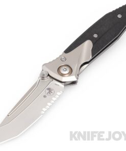 MICROTECH 261M-8CFTI Signature Series Socom Bravo Mini Folder Tanto Partially Serrated Edge Bead Blast Blade with Bronze Pivot Collar/ Carbon Fiber Scales