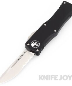 MICROTECH 703-11 Hera Auto OTF Single Edge Stonewash Partially Serrated Blade with Black Aluminum Handles